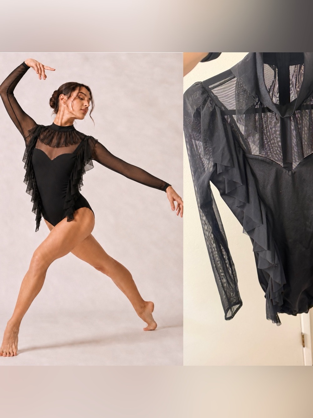 Kelle competition dance solo costume black long one sleeve jazz acro MA adult